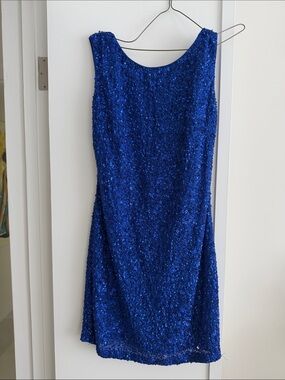 ABS Allen Schwarz , Blue Sequin Sleeveless Sheath Dress